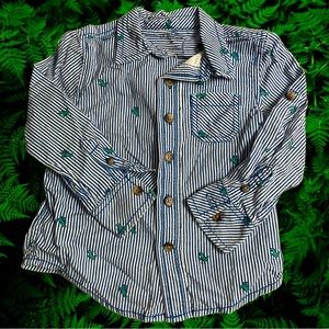 Okie Dokie Boys 2T Dinosaur Collared Button Up Collared Long Sleeve Shirt Strip